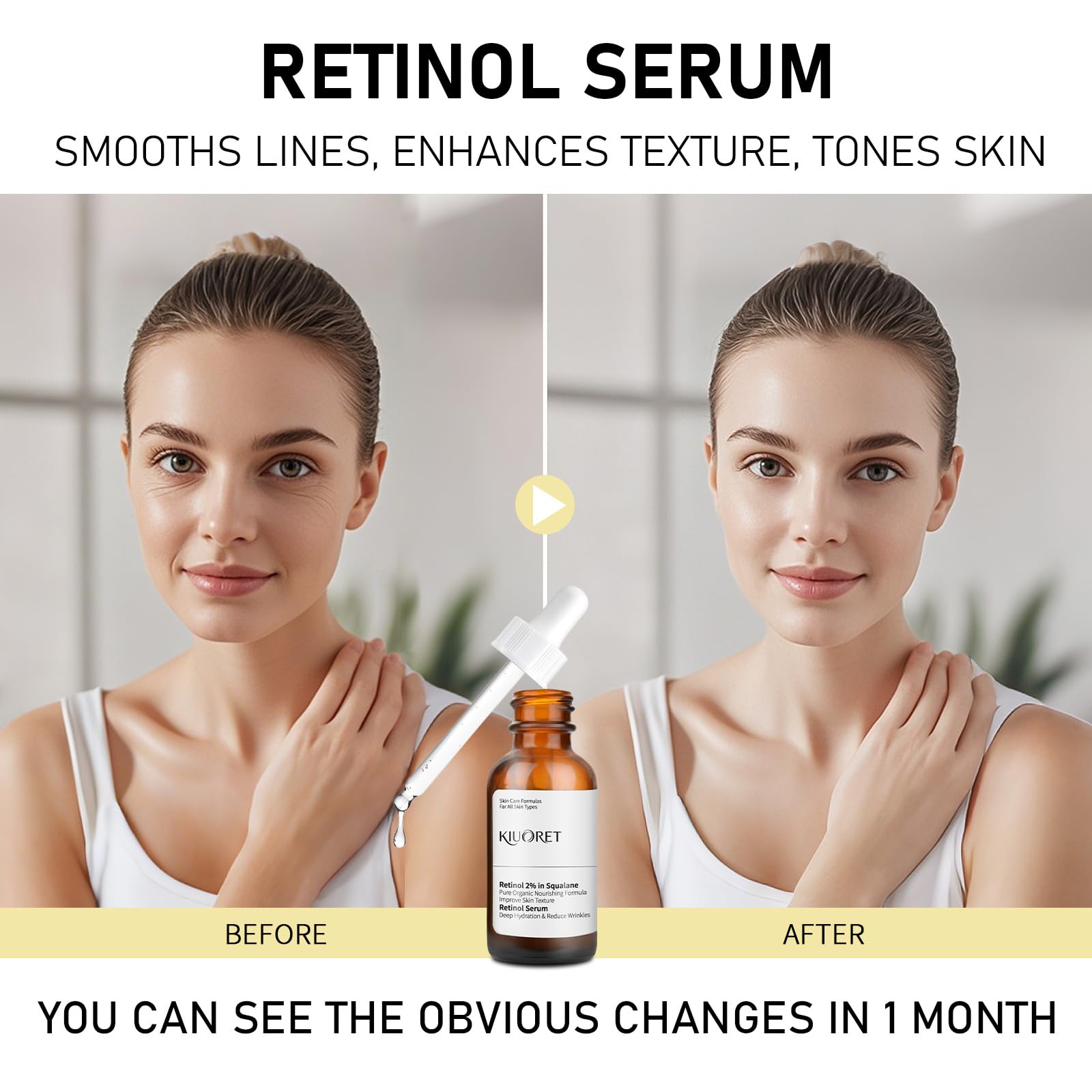 Retinol Serum for Face, 2% Retinol Serum with Squalane, Hyaluronic Acid, Vitamin E, Niacinamide for Anti-Aging, Wrinkles and Fine Lines, Improves Texture for All Skins, 30ml of 1 Pack