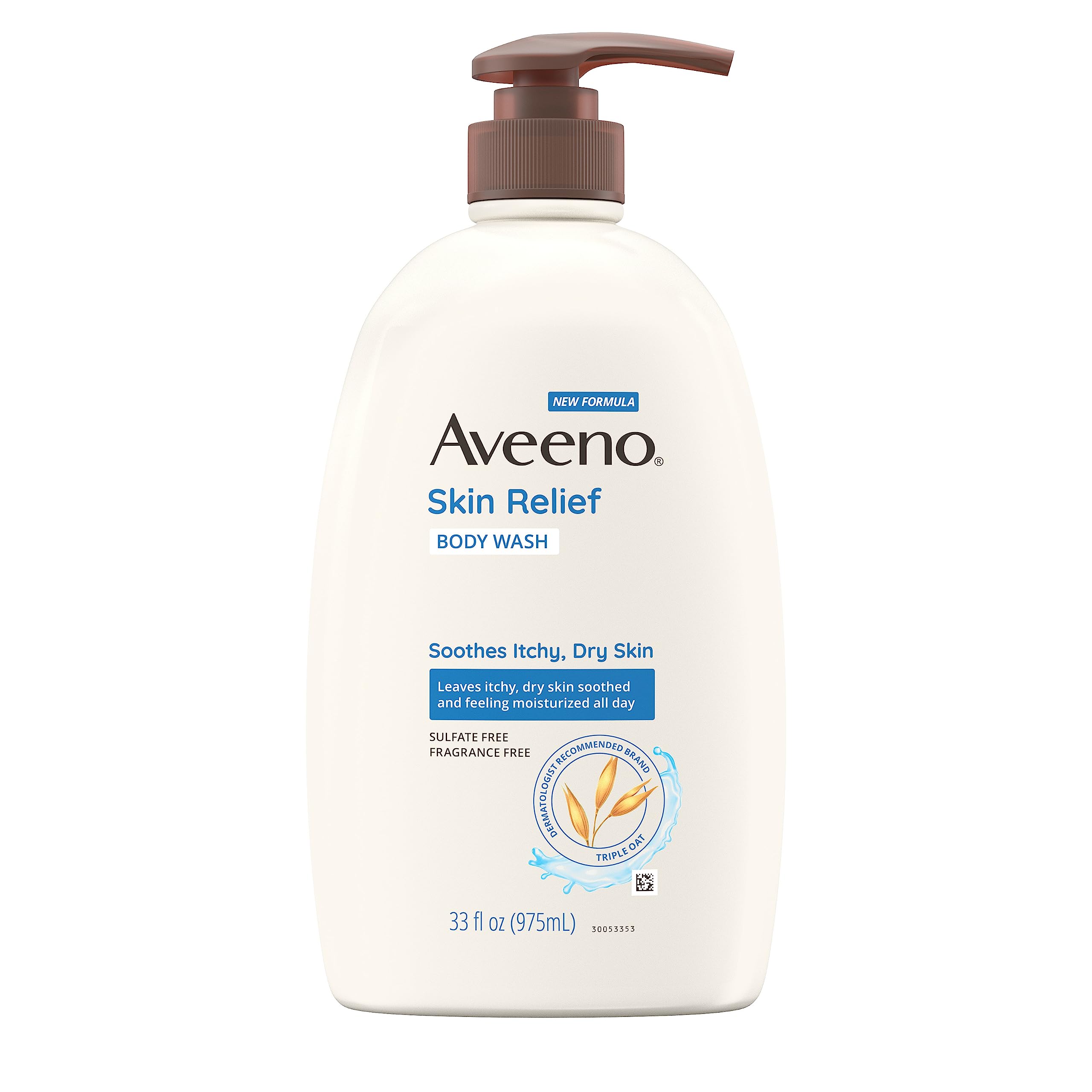 Aveeno Skin Relief Fragrance-Free Body Wash With Oat To Soothe Dry Itchy Skin, Gentle, Soap-Free & Dye-Free For Sensitive Skin, 975ml