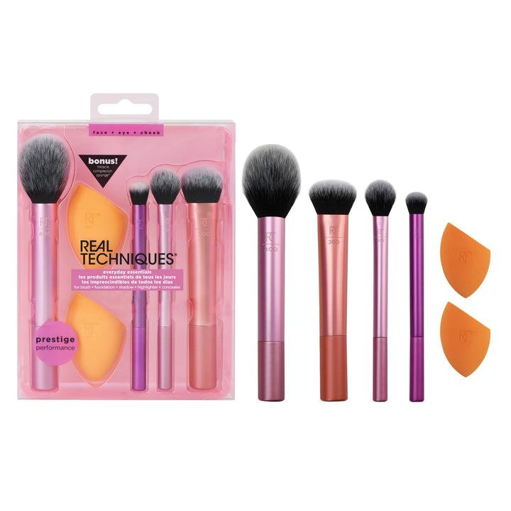 REAL TECHNIQUES Makeup Brush Set with 2 Sponge Blenders for Eyeshadow, Foundation, Blush, and Concealer, Set of 6, Assorted, (1997)