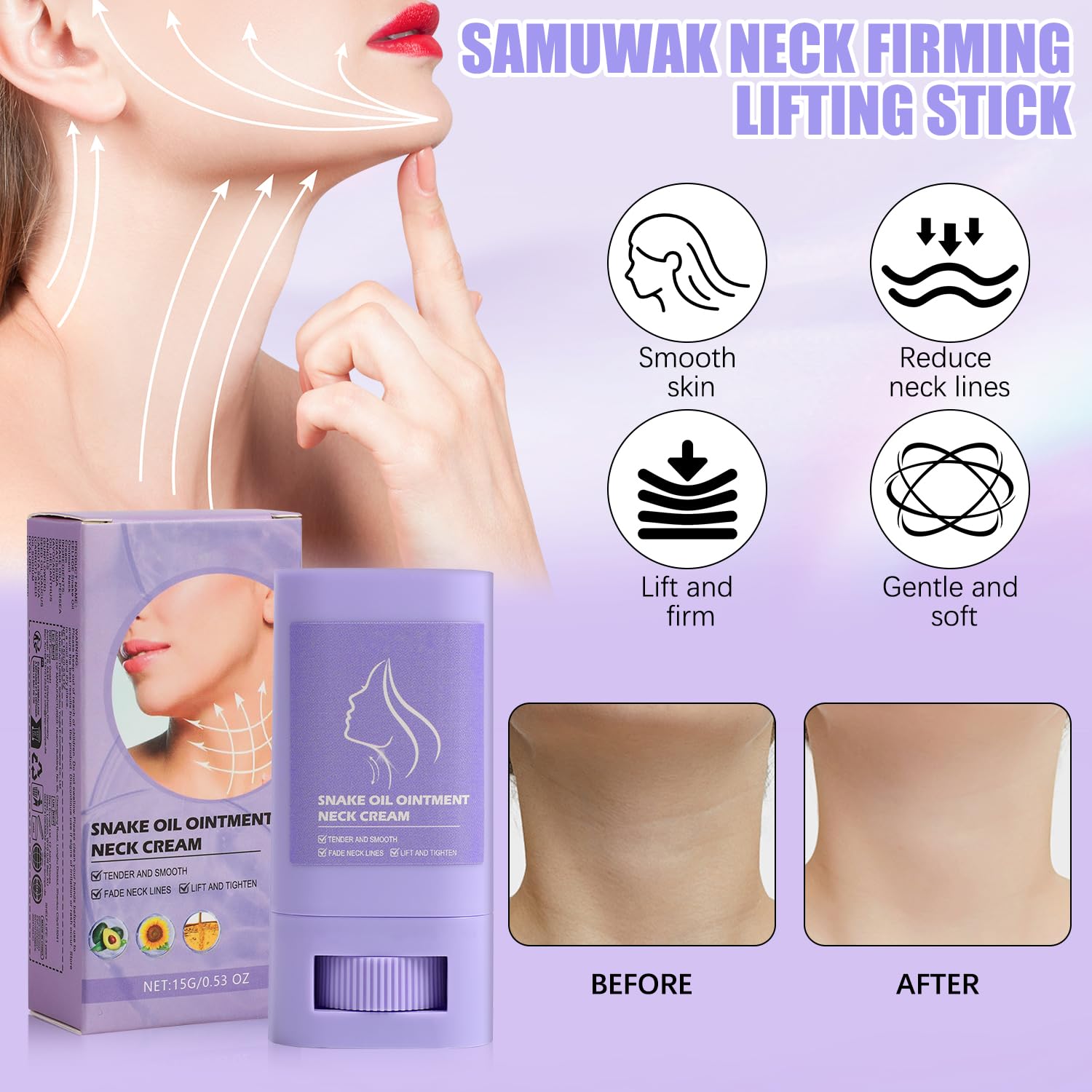 2Pcs Samuwak Neck Care Stick, Samuwak Neck Cream, Neck Care Cream, Neck Firming Stick, Skin Care Moisturizer Face Cream, Lifting Firming Neck Cream