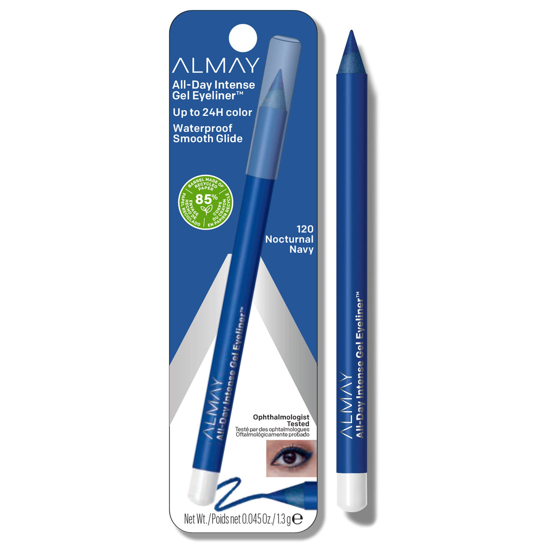 Almay All-Day Intense Gel Eyeliner, Longlasting, Waterproof, Fade-Proof Creamy High-Performing Easy-to-Sharpen Liner Pencil, 120 Nocturnal Navy, 0.045 Oz.
