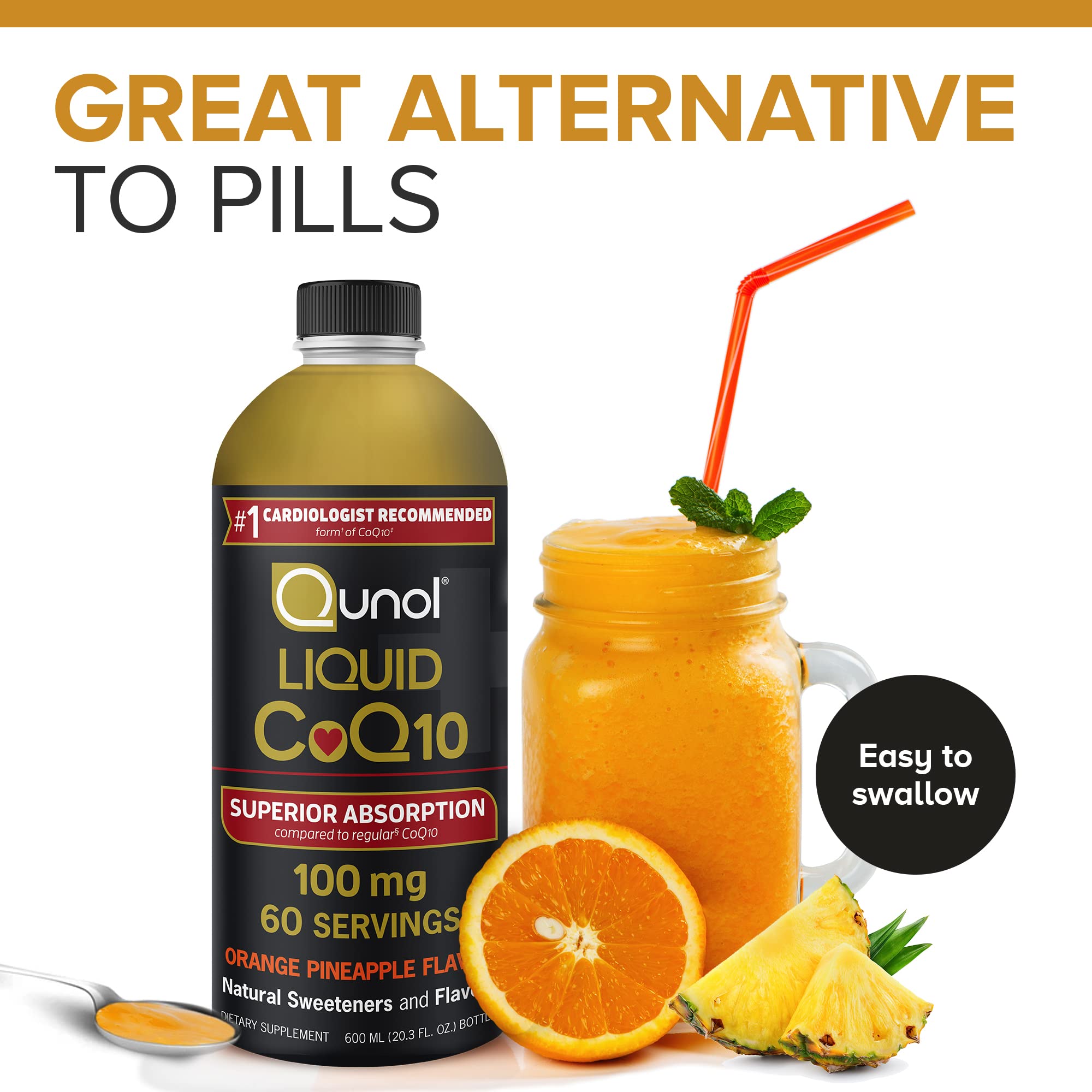 Qunol Liquid CoQ10 100mg, Superior Absorption Natural Supplement Form of Coenzyme Q10, Antioxidant for Heart Health, Orange Pineapple Flavored, 60 Servings, 20.3 oz Bottle