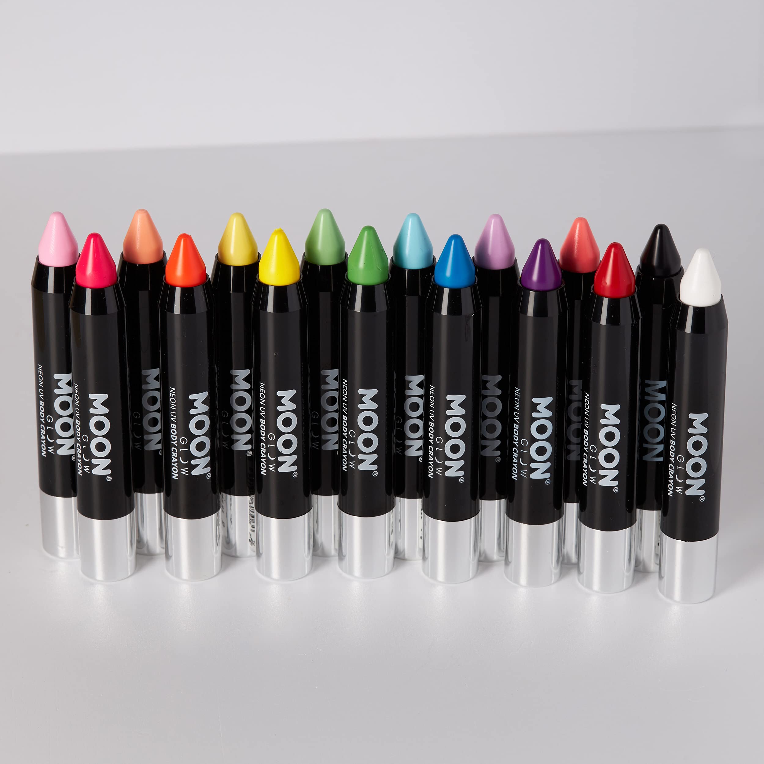 Moon Glow - Blacklight Neon Face Paint Stick / Body Crayon makeup for the Face & Body - Pastel set of 8 colours - Glows brightly under blacklights