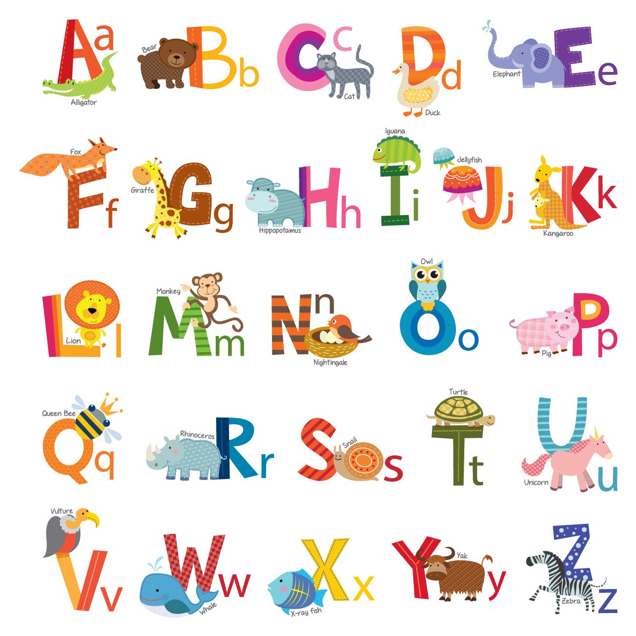 DECOWALL DS4-8002 Animal Alphabet Kids Wall Stickers Wall Decals Peel and Stick Removable Wall Stickers for Kids Nursery Bedroom Living Room (Small) Decor