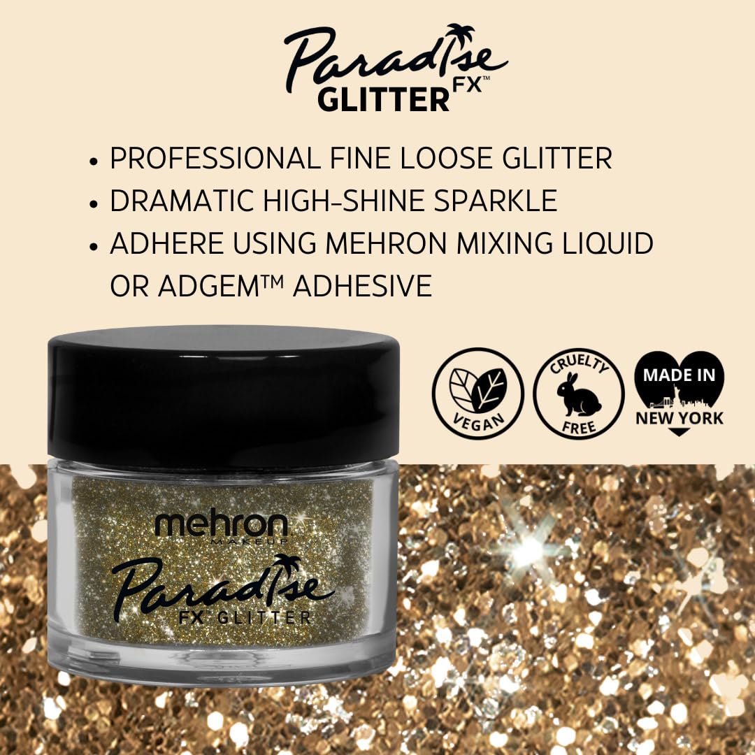 Mehron Makeup Paradise AQ Glitter Face and Body Paint, GOLD - .25 oz