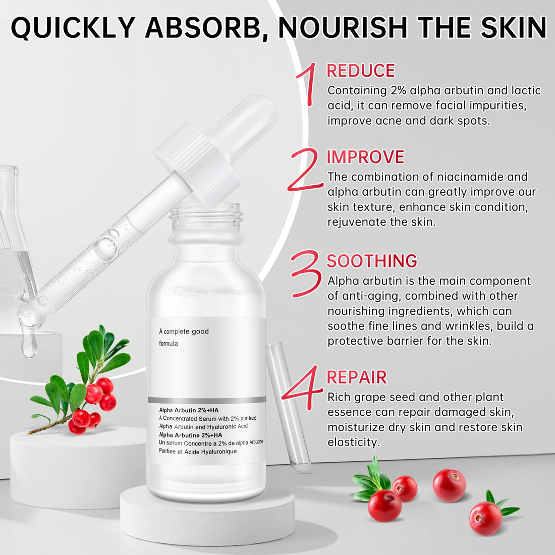 Alpha Arbutin 2% Serum For Dark Spots, Alpha Arbutin 2 Ha Serum For Acne, Fine Lines, 2PCS Hyaluronic Acid Serum With Niacinamide For Face, Neck, Shrink Pores, Anti Aging.