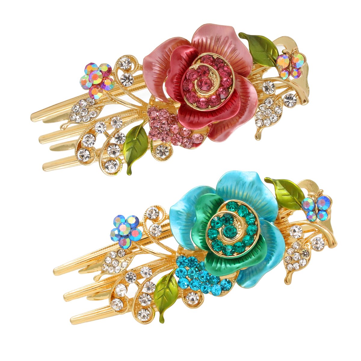 Fashion & Lifestyle Set of 2 Metal Alloy Alligator Sectioning Clips for Women and Girls - Pretty Strong Clamp Hair Pins Non-Slip Hair Grips Accessories for Thick Hair, Blue and Pink