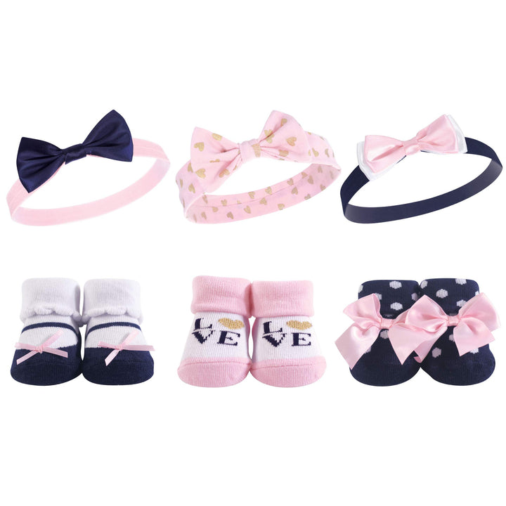 Hudson Baby Unisex Baby Headband and Socks Gift set, Navy Love, One Size
