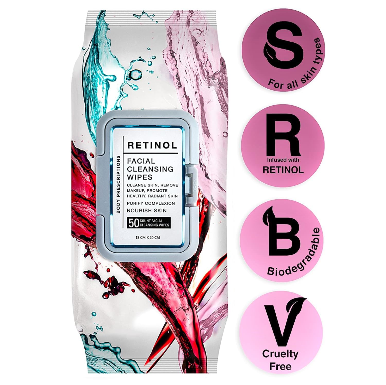 Body Prescriptions 2 Pack (60 Count Each) Retinol Facial Cleansing and Gentle Make Up Remover Wipes ââ‚¬â€œ Flip Top Pack