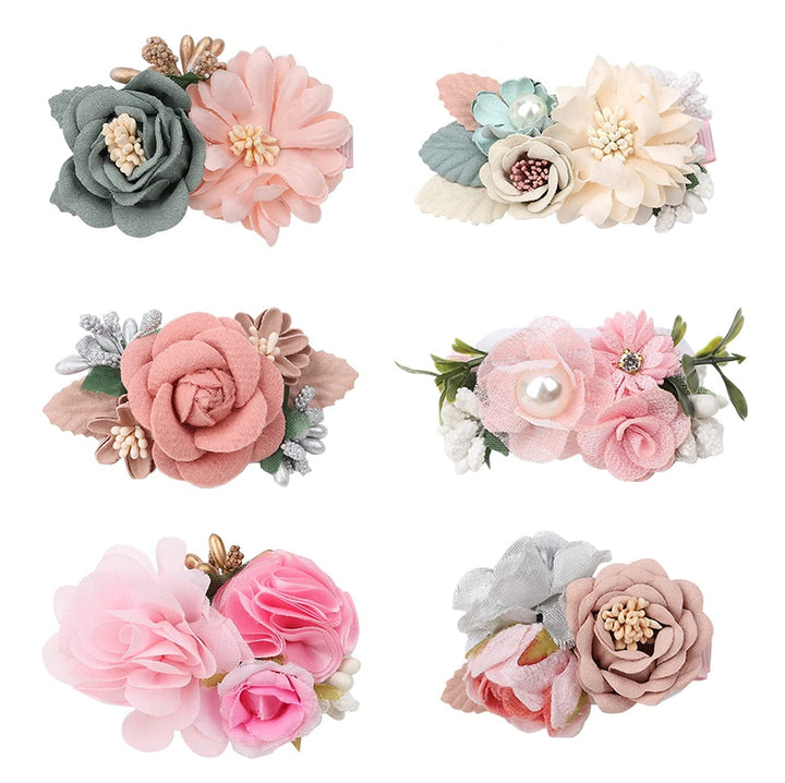 Flower Hair Clips For Little Girls, 6Pcs Floral Hair Accessories for Baby Toddlers Teen Girl Gifts (Flower Style-B)