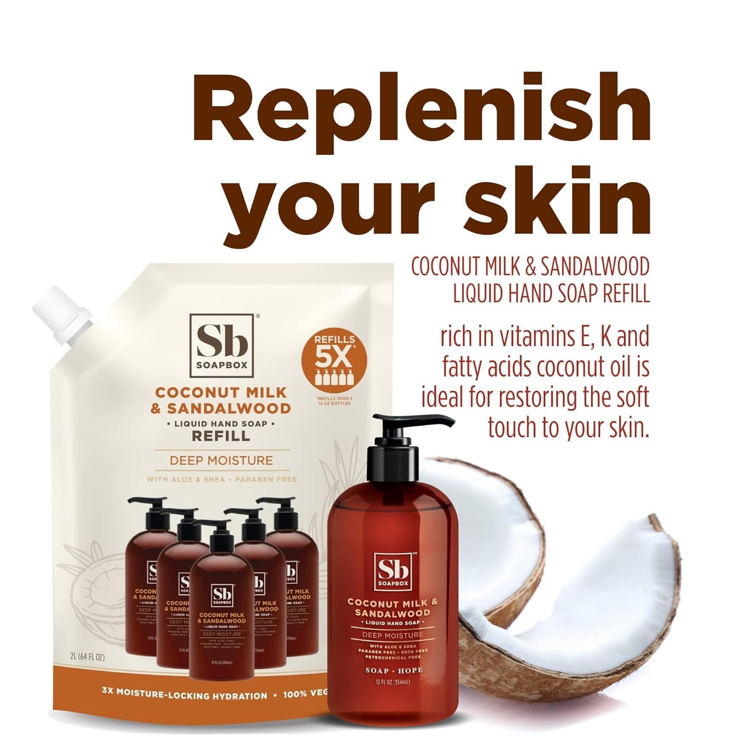 SoapBox Soaps Hand Soap, Coconut Milk & Sandalwood, 3 Count