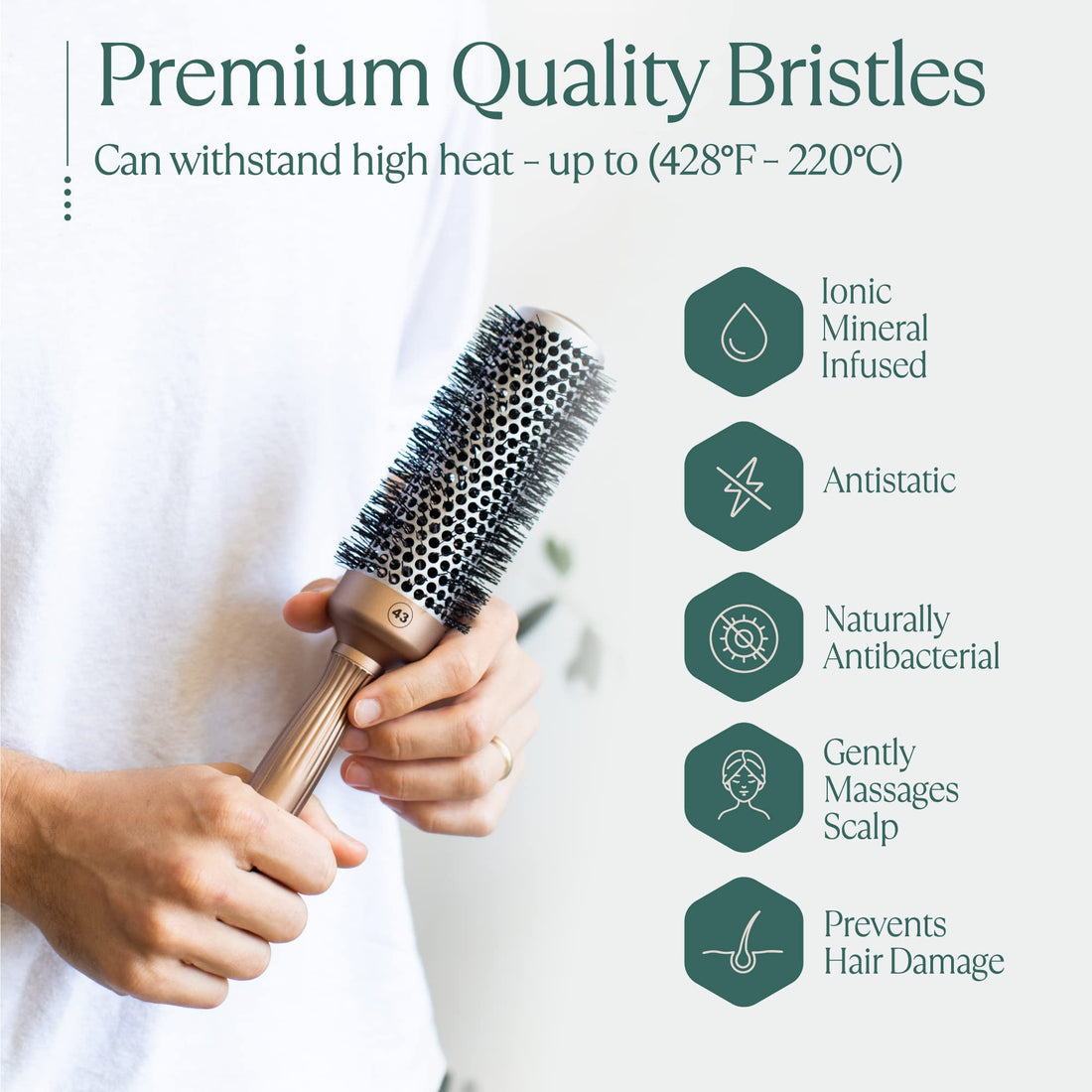 Professional Round Brush for Blow Drying 1.7 Inch – 25% Faster Dry Time - Ceramic Ionic Brush for Precise Styling & Volume – Hairbrush Adds Wave & Enhances Shine for Men & Women