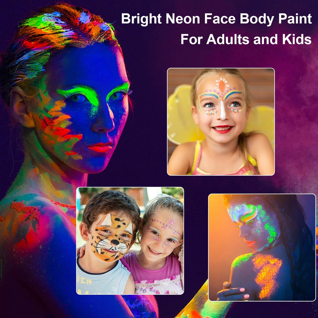 MEICOLY Neon Face Paint,UV Blacklight Glow Face Paint,8 Bright Colors Neon Fluorescent Rave Body Paint Palette,Water Activated Eyeliner,Water Based Glow In The Dark Halloween Washable for Kids Adults