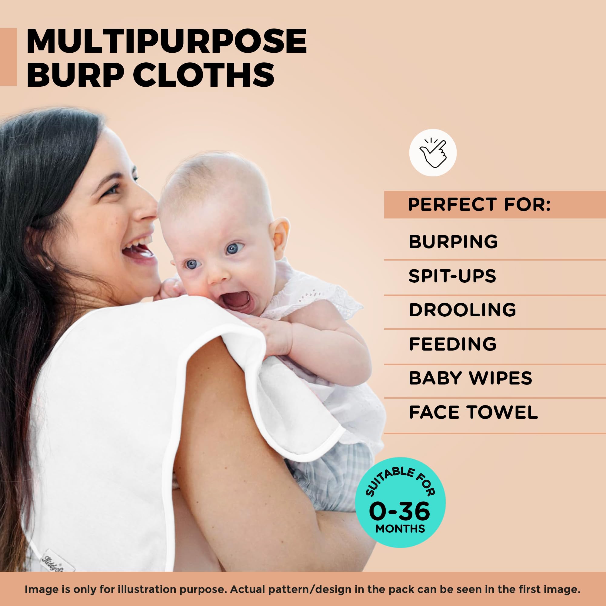 KiddyStar 5 Pack Organic Cotton Baby Burp Cloths – 3 Layer, 21x10 Large, Ultra Soft & Absorbent Burping Rags for Newborns – Infant Towels for Milk Spit Up