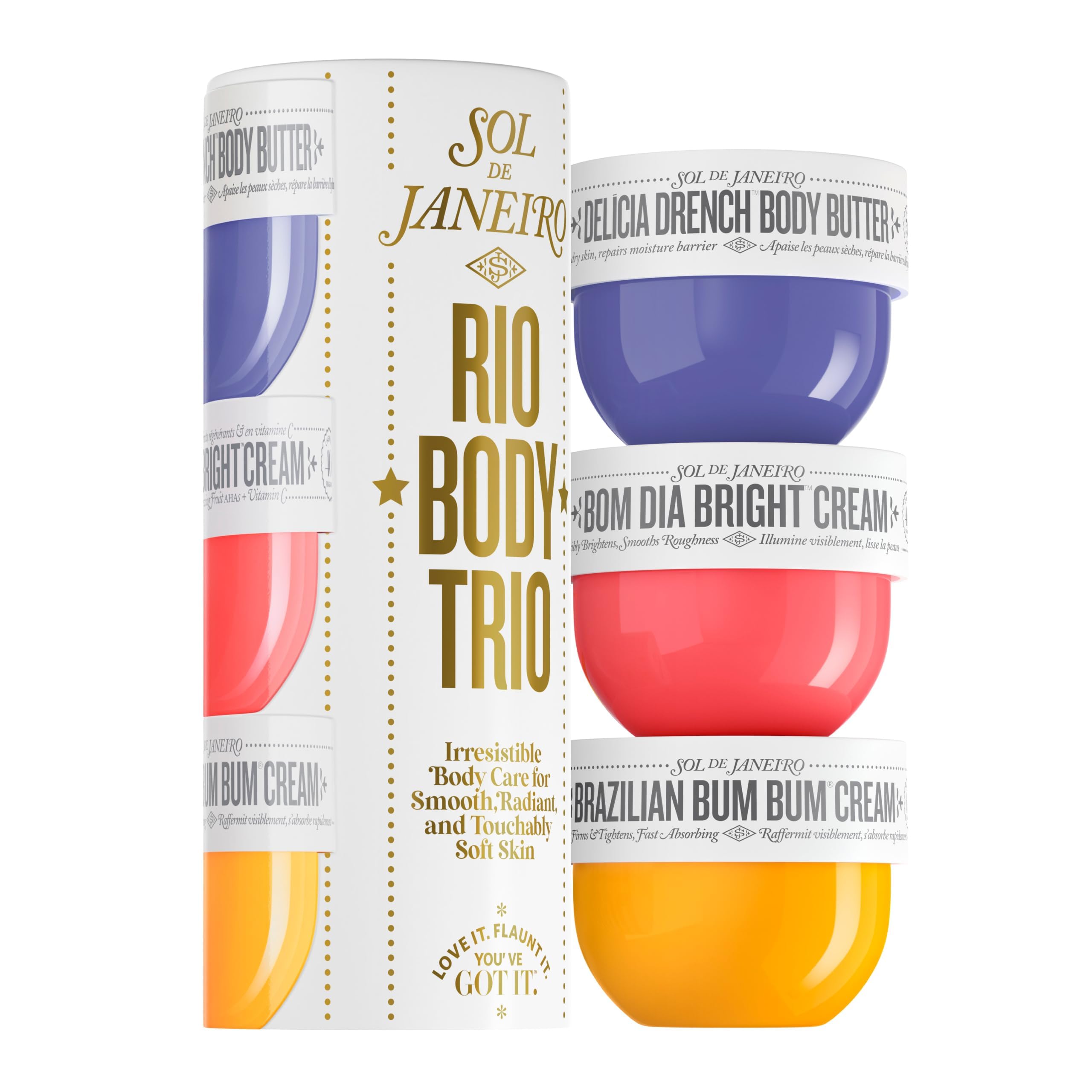 SOL DE JANEIRO Rio Trio Mini Vanilla Body Cream Discovery Set - Brazilian Bum Bum Cream, Delicia Drench Body Butter, Bom Dia Bright 50 ml - Amazon Exclusive Trial Set ($48 value)