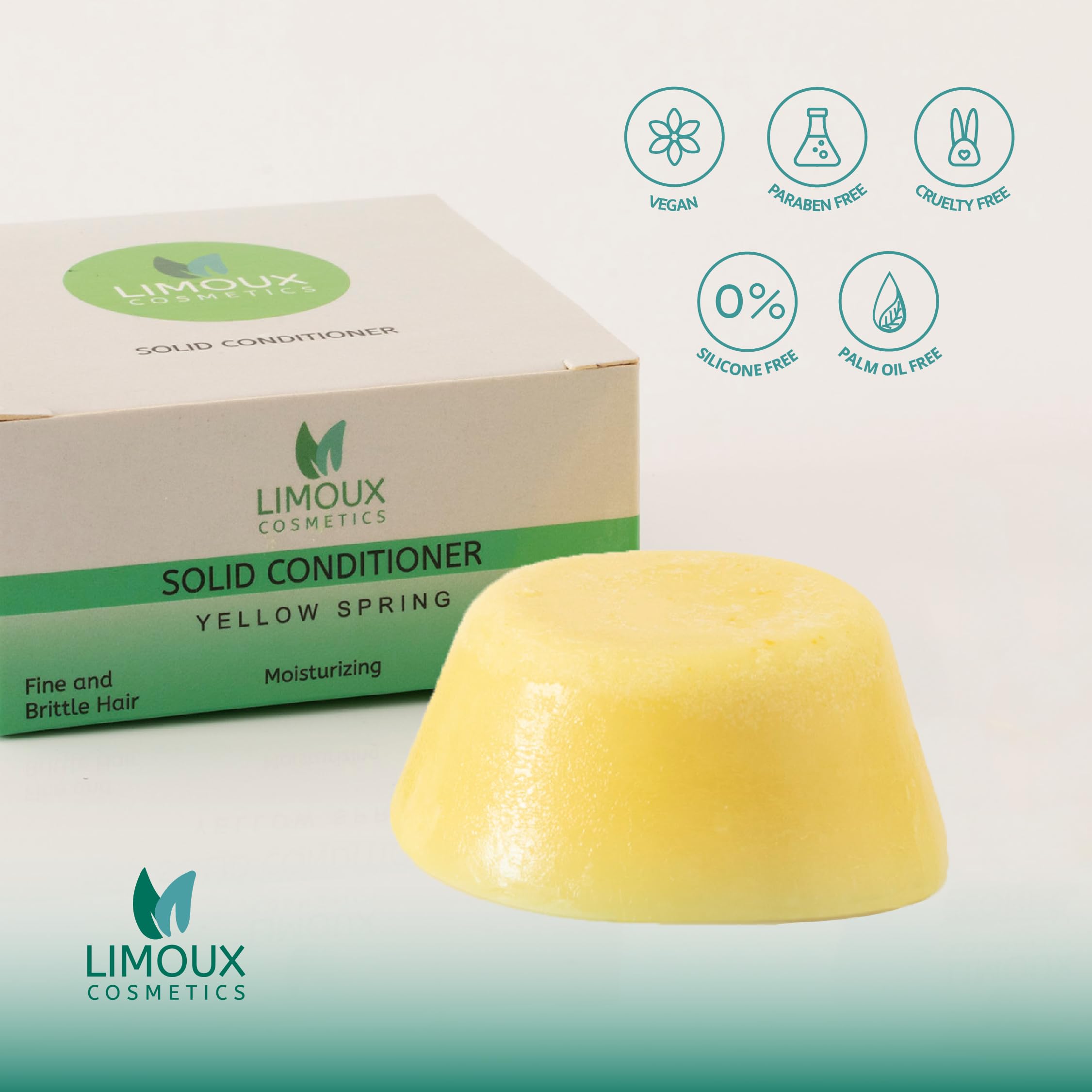 Limoux Cosmetics solid conditioner for fine & brittle hair -For Growth & frizz control- moisturizing, strengthening, softening-Paraben Free, Silicone Free, Cruelty free, Vegan, 50 uses, 1.94oz