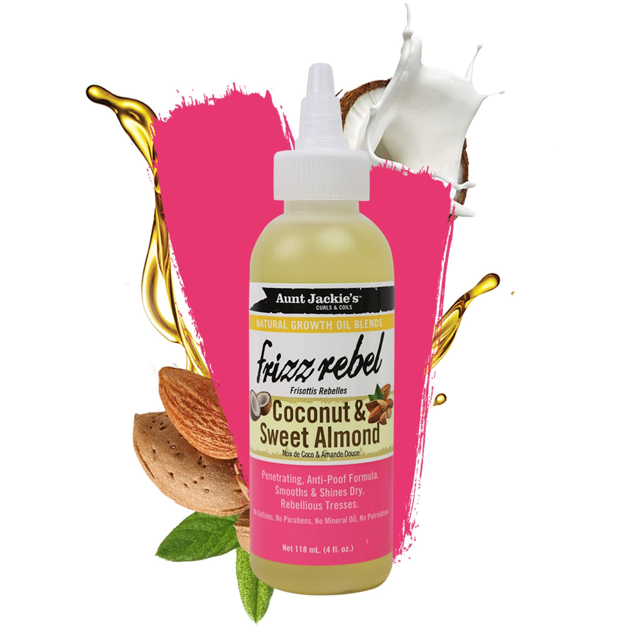 Aunt Jackie's Natural Growth Oil Blends Frizz Rebel, Penetrating Oil Blend Smooths and Softens Cuticles, Great for Rebellious Hair, 4 Ounce Twist Spout Bottle