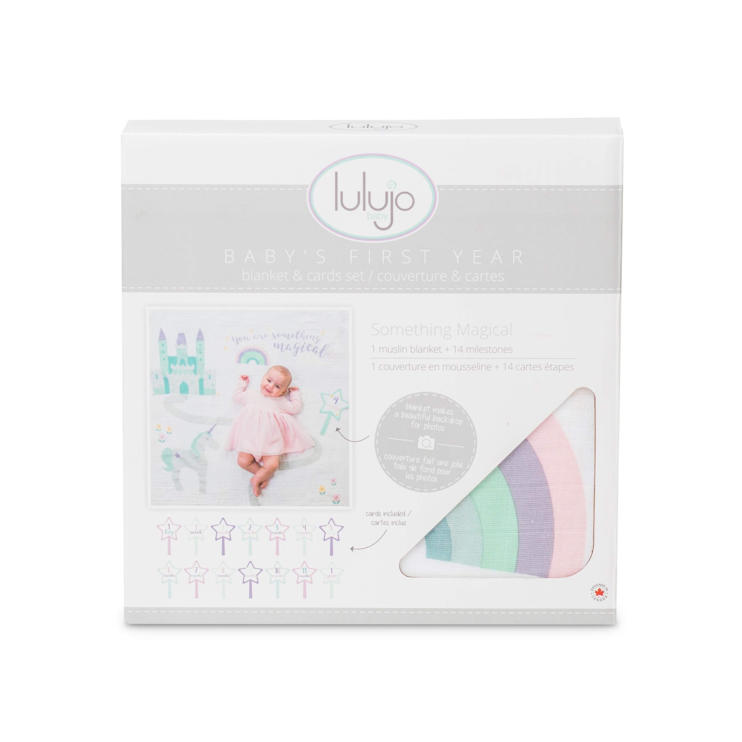 lulujo Baby’s First Year Milestone Blanket and Card Set | 40in x 40in (Something Magical)