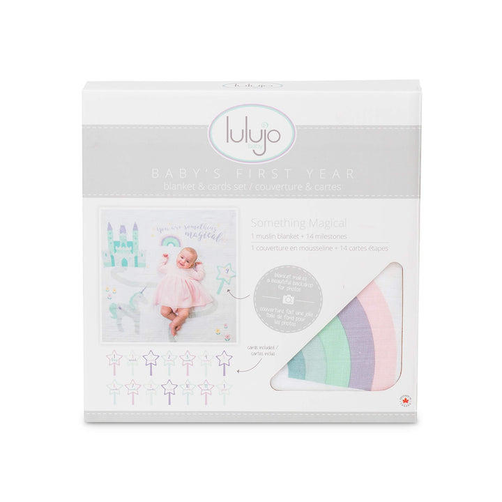 lulujo Baby’s First Year Milestone Blanket and Card Set | 40in x 40in (Something Magical)
