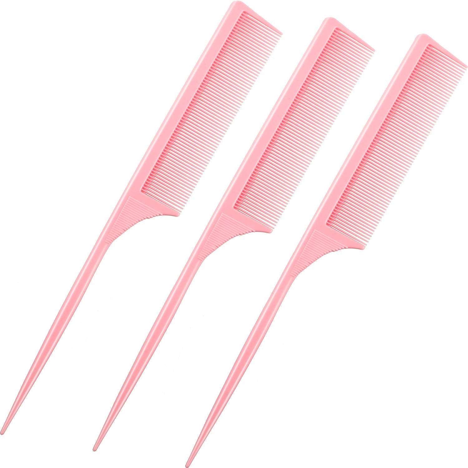 Leinuosen 3 Pack Styling Comb Carbon Fiber Anti Static Heat Resistant Tail Comb for Back Combing, Root Teasing, Adding Volume, Evening Styling (Pink)