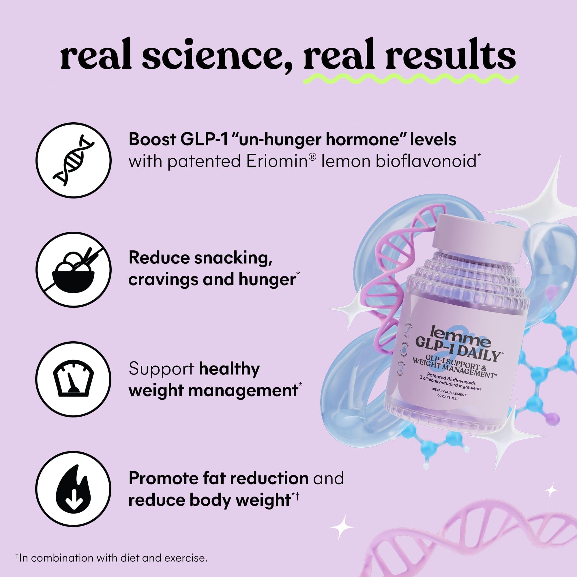 Lemme GLP-1 Daily, Reduce Hunger & Cravings, Boost GLP-1 Production, Support Fat Loss and Weight Management with Clinically Studied Ingredients, 1 Month Supply (60 Capsules)