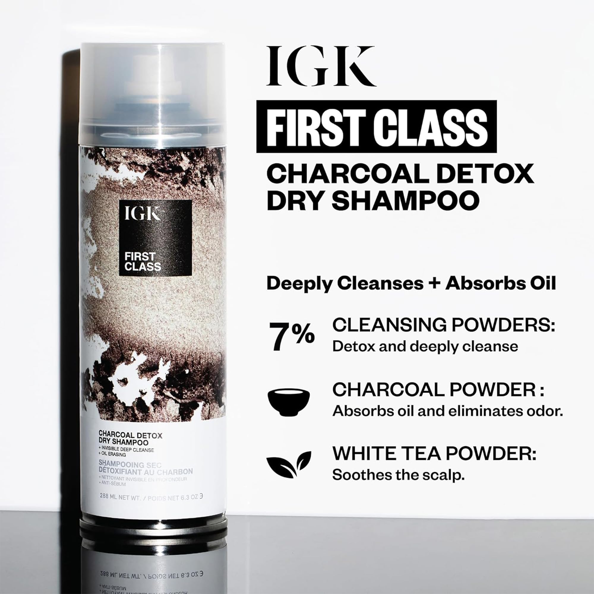 IGK FIRST CLASS Charcoal Detox Dry Shampoo | Volume + Soothes Scalp + Balance Oil | Vegan + Cruelty Free | 6.3 oz (Pack of 2)