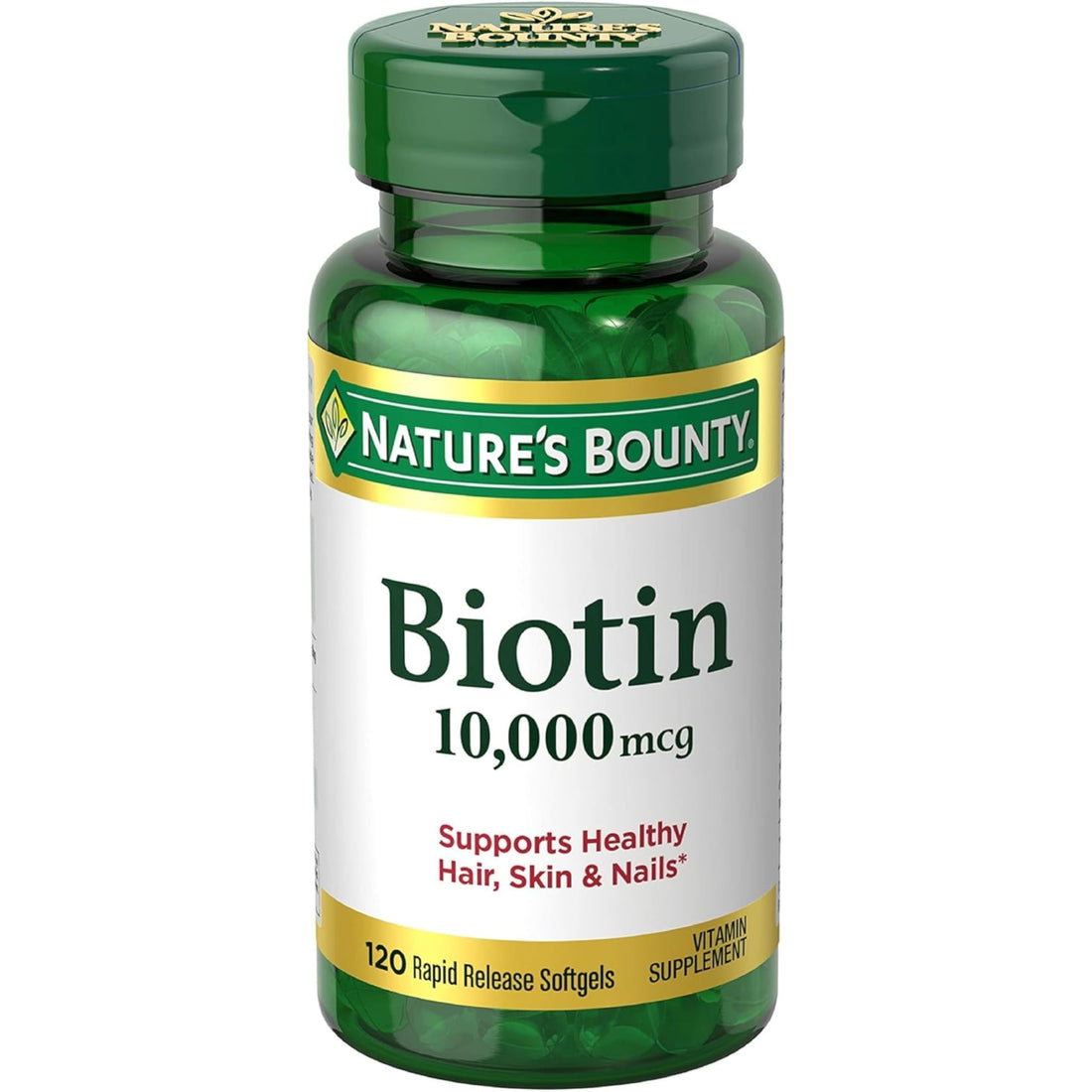 Nature's Bounty Biotin 10000 mcg, Supports Healthy Hair, Skin and Nails- Rapid Release Softgels- 120 Ct.,