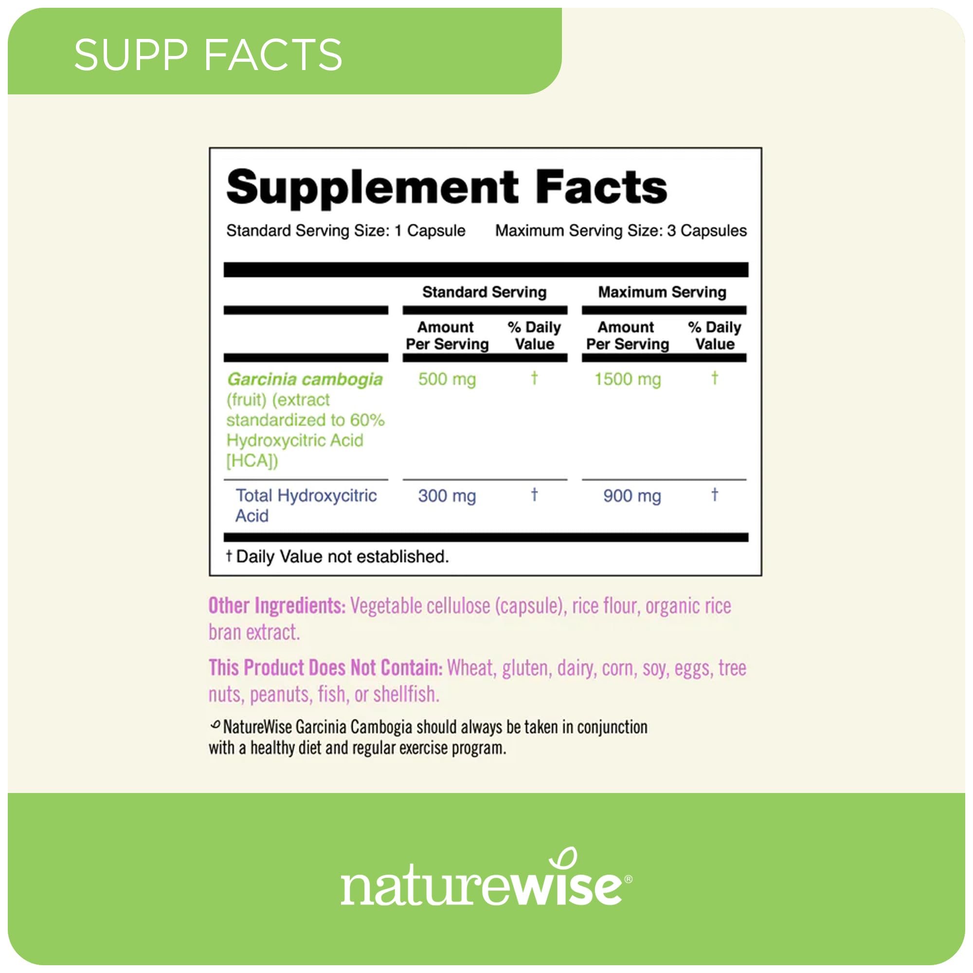 Naturewise Garcinia Cambogia - 60% HCA Concentration Extract, Natural Support for Weight Goals and Energy Levels - Vegan, Non-GMO, Gluten Free - 90 Capsules[1-3 Month Supply]