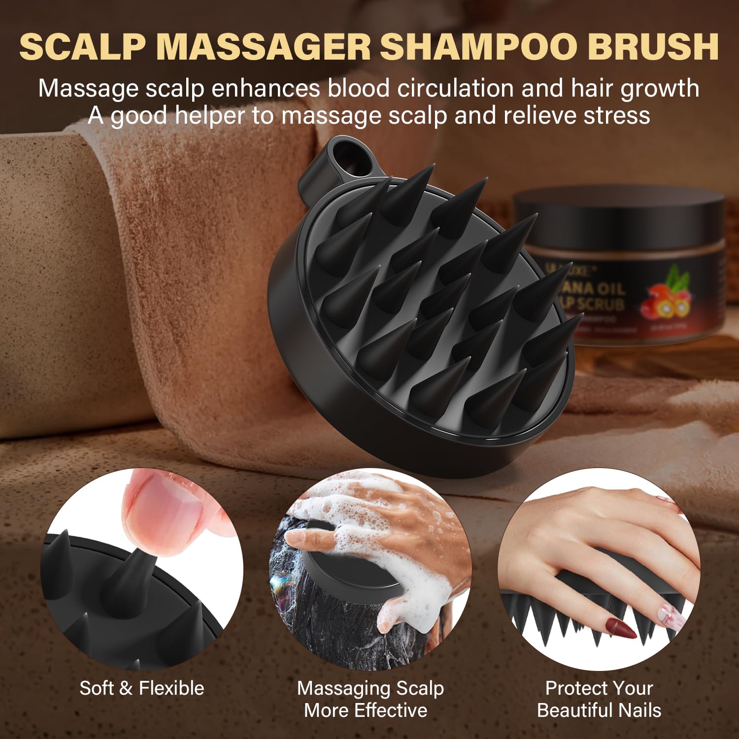 Scalp Scrub for Hair Growth, 2-in-1 Shampoo Scalp Exfoliator with Batana Oil, Rosemary, Mint Oil Remove Dandruff, Hair Treatment with Scalp Scrubber, Thinning Hair & Itchy Scalp Treatment, 10.93 oz