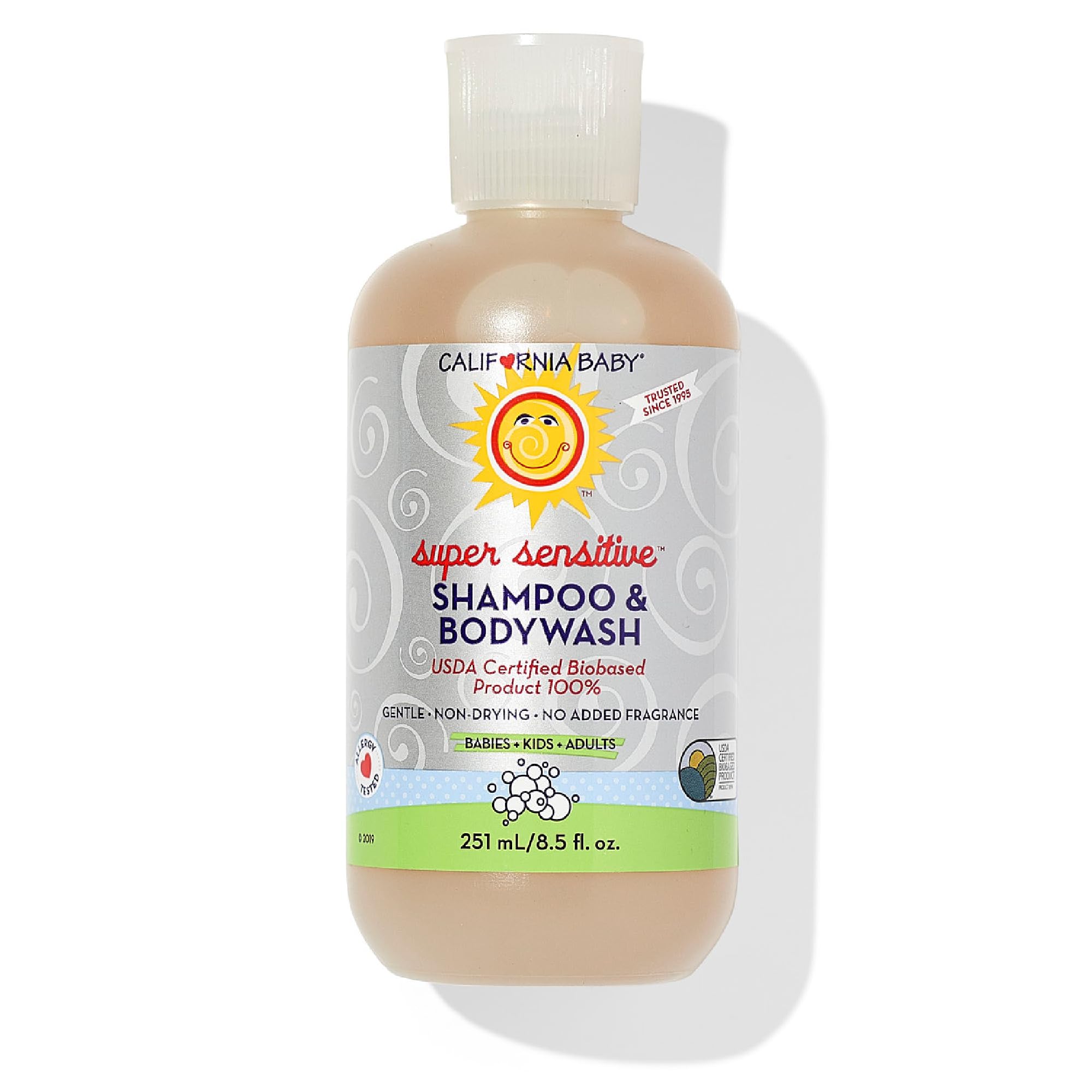 California Baby Super Sensitive Baby Shampoo and Body Wash | 100% Plant-Based | Gentle Fragrance Free Shampoo | Hypoallergenic | 251 mL / 8.5 oz