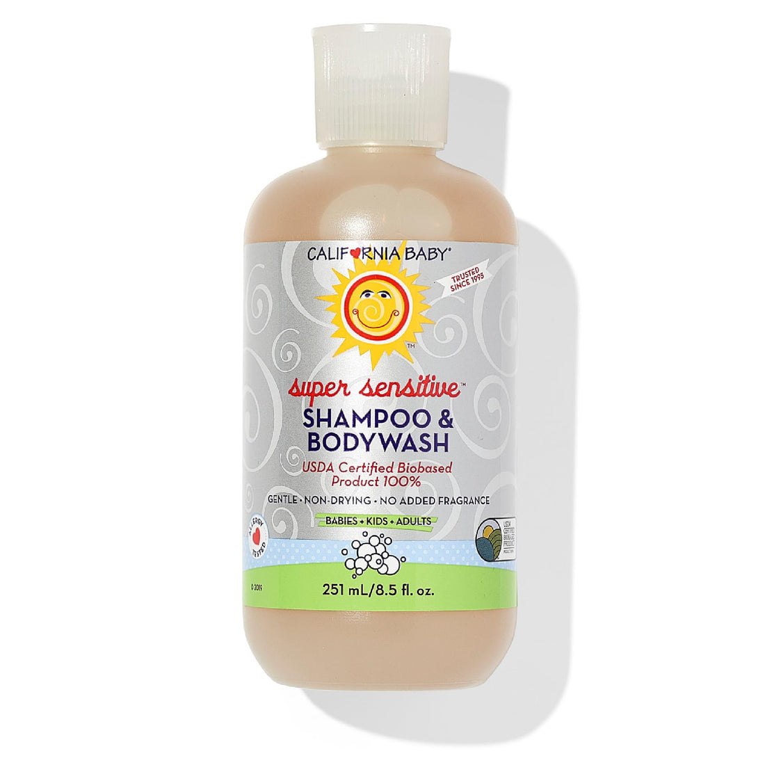 California Baby Super Sensitive Baby Shampoo and Body Wash | 100% Plant-Based | Gentle Fragrance Free Shampoo | Hypoallergenic | 251 mL / 8.5 oz