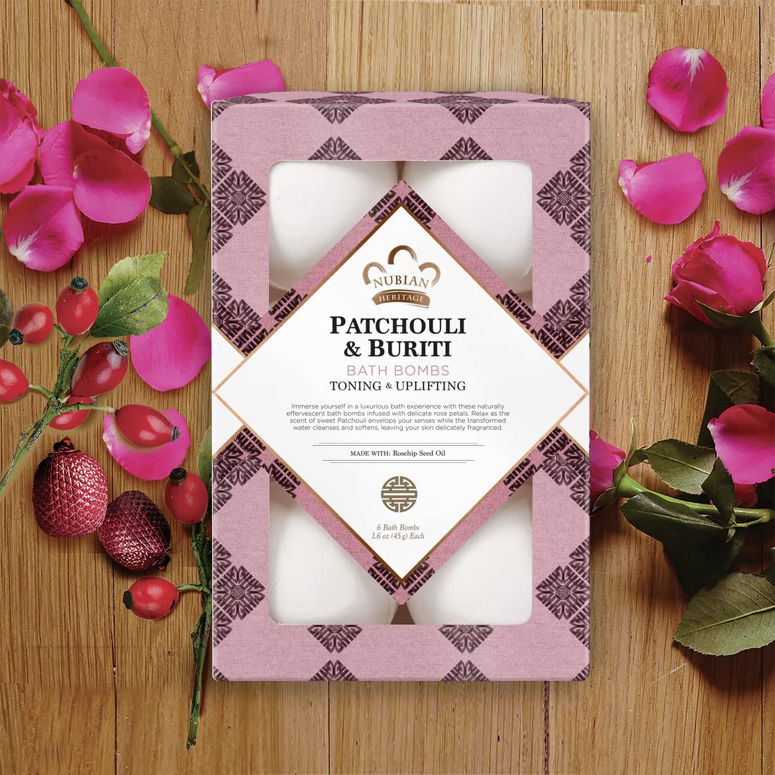 Nubian Heritage - Bath Bombs Patchouli & Buriti With Rose Hips 6 Count 179580