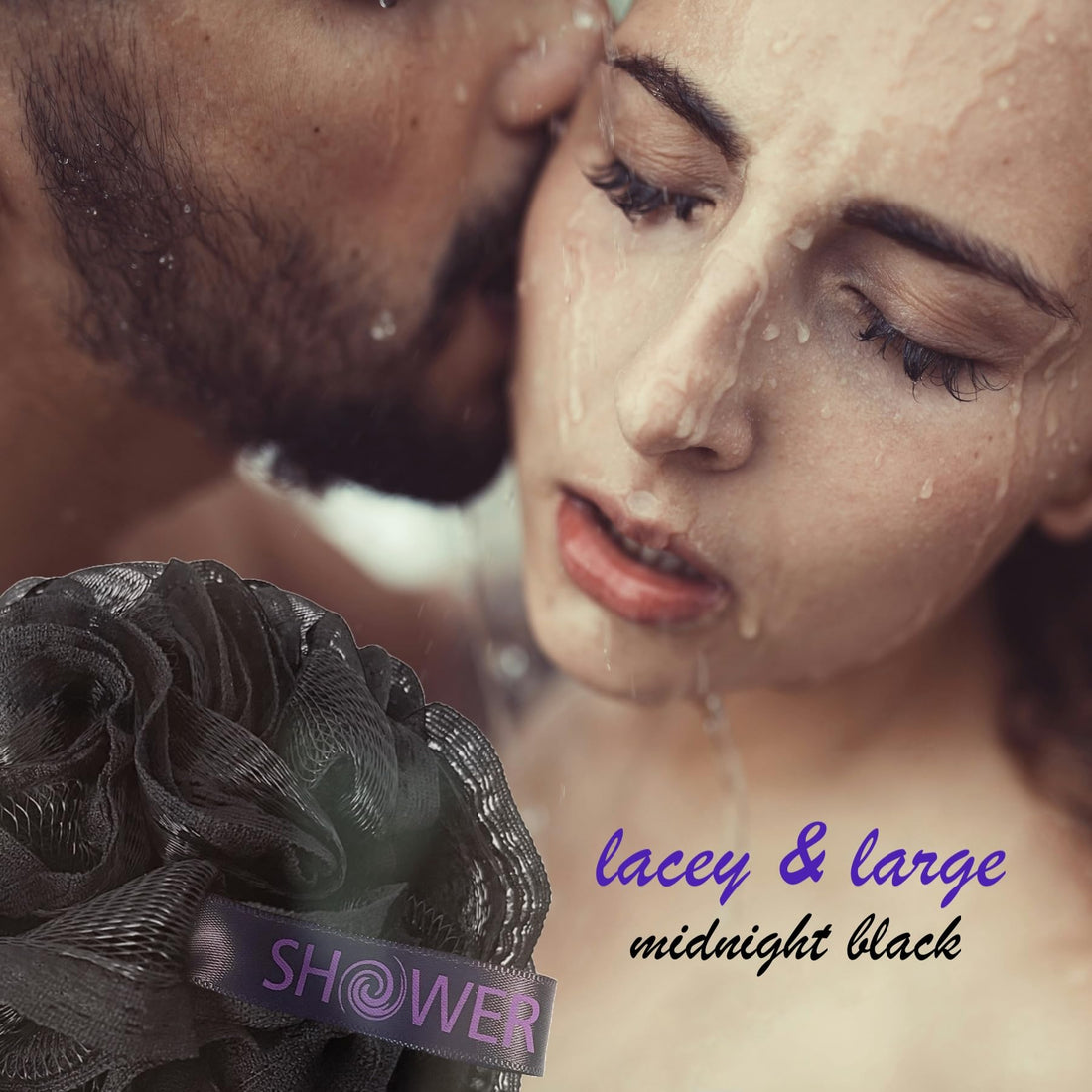 Loofah-Bath-Sponge Hot-Lacey-Mesh // 4-Sexy-Lace-Colors by Shower Bouquet / 2-Scrubs-in-1 Large Full 60g Pouf Body Luffa Loofa Loufa Puff - Exfoliate, Cleanse Skin with Luxurious Bathing Accessories