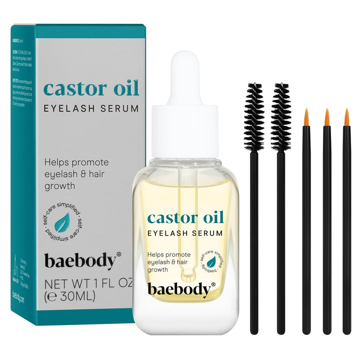 Organic Castor Oil - 100% Certified Pure Cold Pressed, Hexane free - Boost Growth For Eyelashes, Hair, Eyebrows, Nails, Face and Skin - with Treatment Applicator Kit, 1oz (30ml)