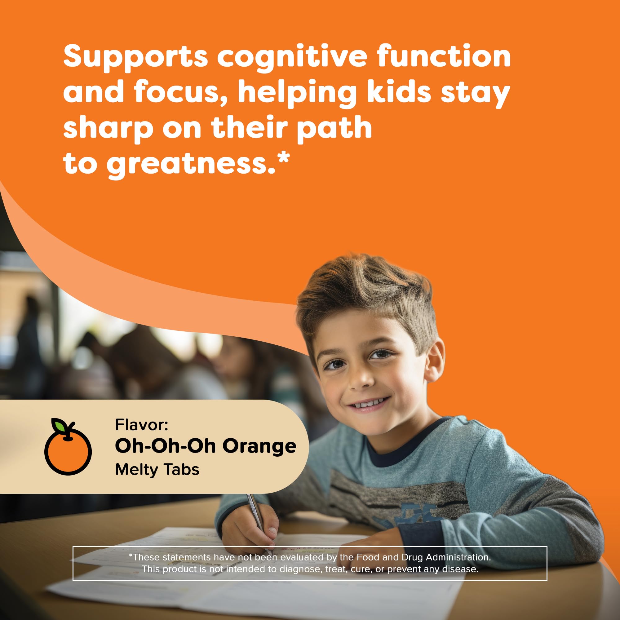 Renzo's Bright & Brainy Vitamin B6 - Dissolving Kids Vitamin B6-60 Sugar-Free Melty Tabs, Oh Oh Oh Orange Flavored
