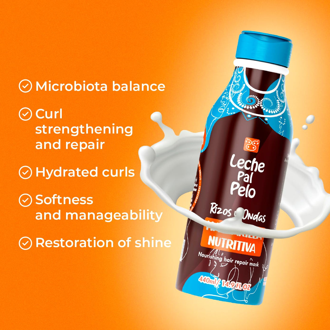 Leche Pal Pelo Rizos Afro Mascarilla Nutritiva para Cabello Seco y Maltratado. Hair Mask for Dry and Damaged Hair. 15 oz - 440 ML