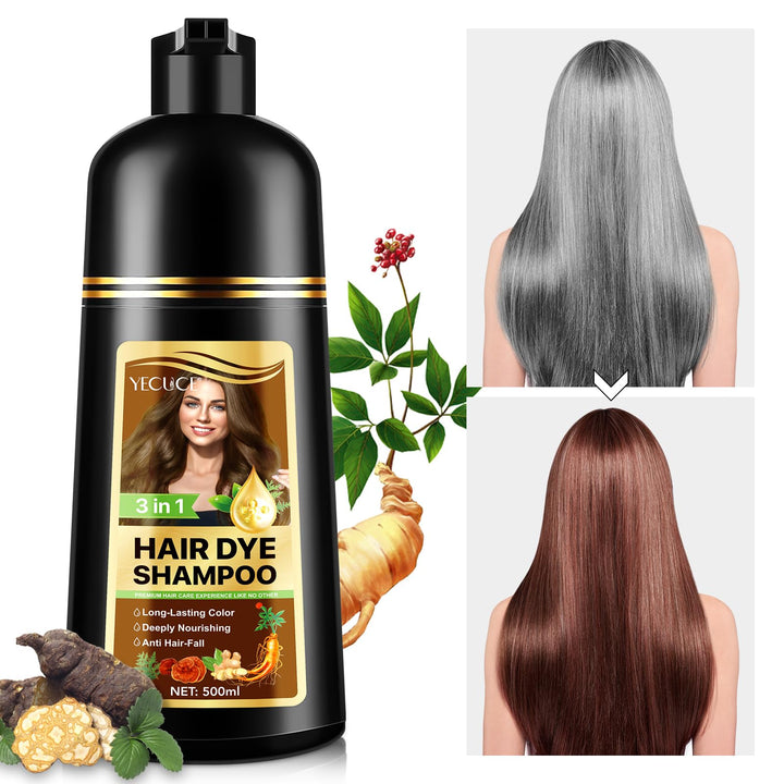 Instant Nature Herbal 3 in 1 Chestnut Brown Hair Dye, 16.9 Fl Oz, Long Lasting, Instant Color Shampoo for Men and Women with Gray Hair Coverage