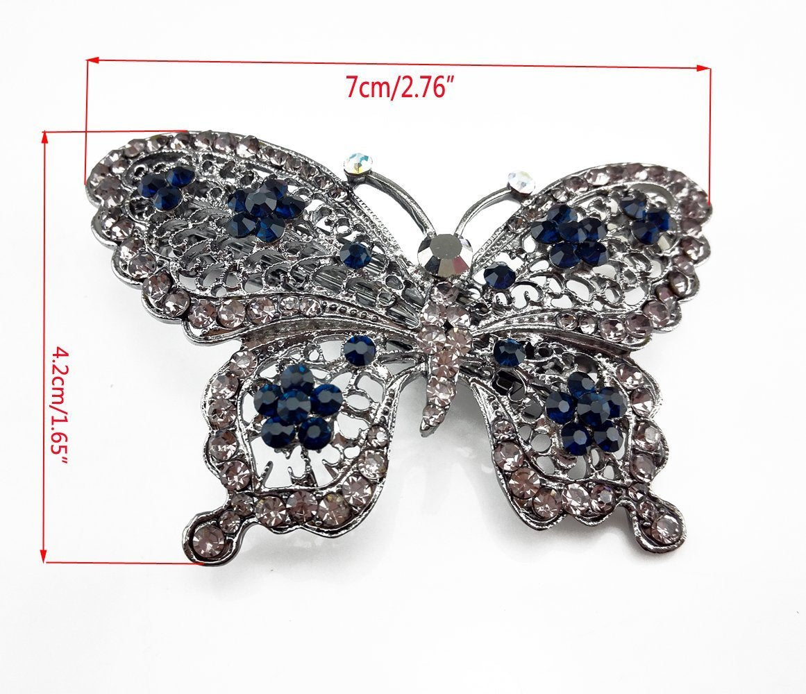 AKOAK Amazing Fashion Butterfly Hairpin Blue Crystal Headwear Barrette Hair Clip Headwear Accessories Jewelry