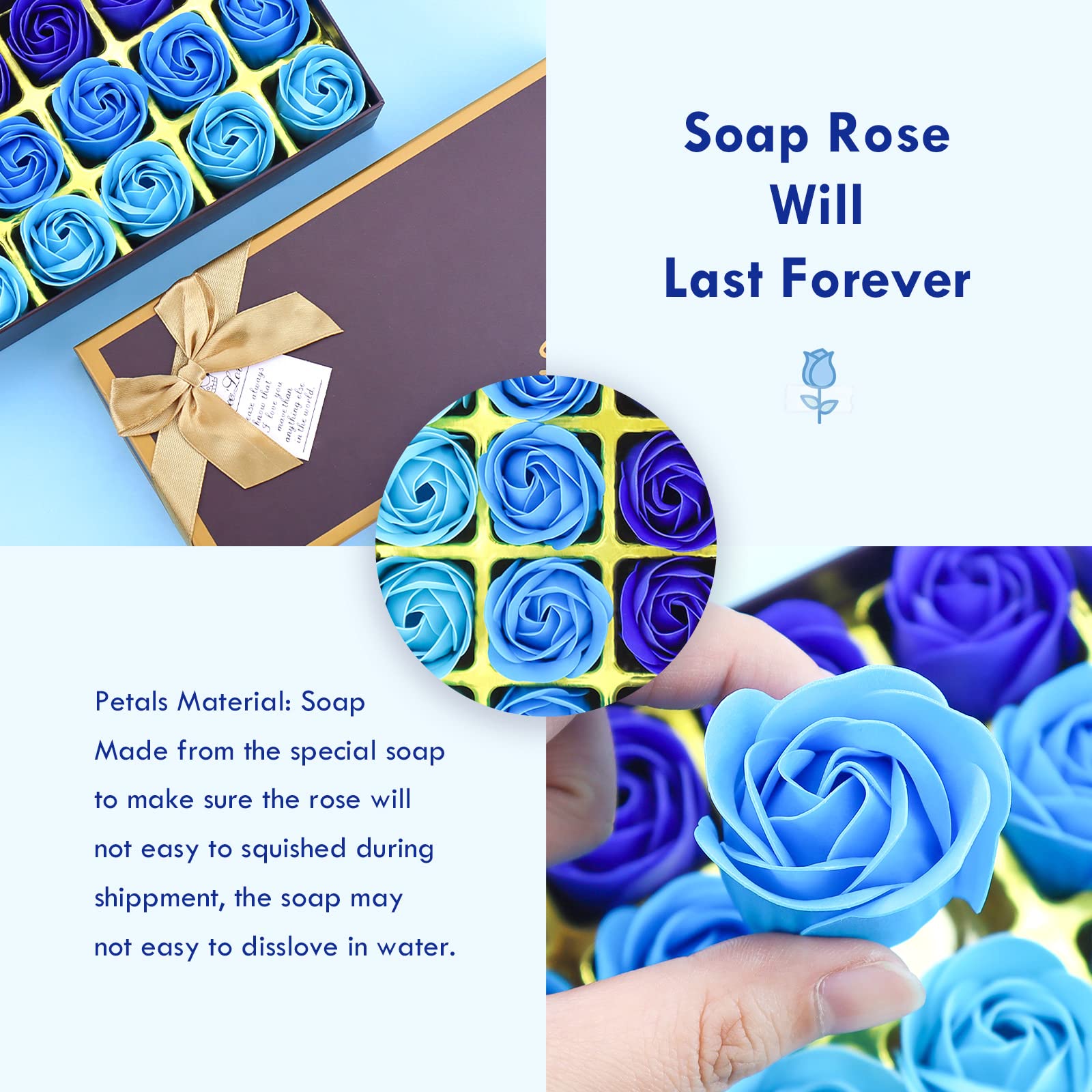 Floral Scented Bath Soap Rose Flower Petals, Jialeey Plant Essential Oil Rose Soap Set Guest Soap Shaped Petals Best Gifts Ideas For Her Women Teens Girls Mom Birthdays, 18 Pcs Blue