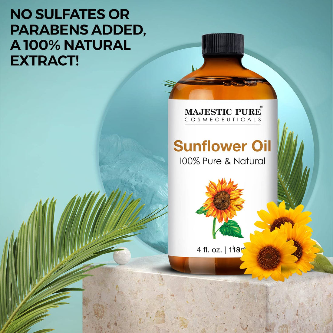 MAJESTIC PURE Sunflower Essential Oil | 100% Pure and Natural Sunflower Oil | Premium Grade Essential Oils for Hair Care, Home Diffusers, Skin, Aromatherapy, Massage and Humidifiers | 4 Fl Oz