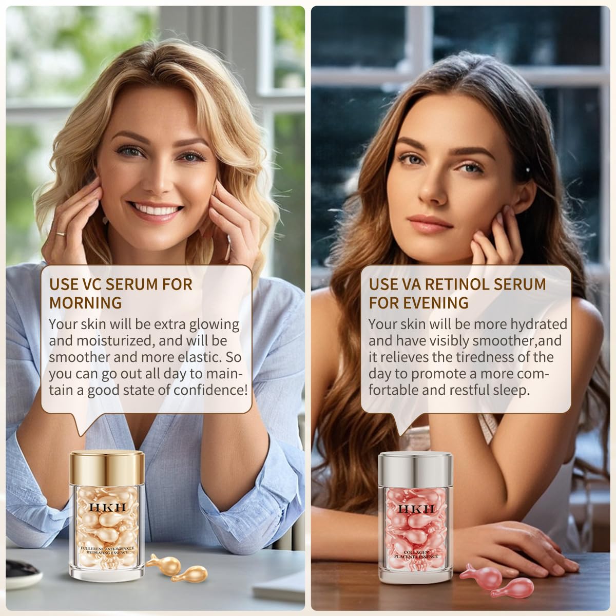 Pro-Retinol Serum For Face Anti-Aging Wrinkle 48 Capsules, Vitamin C Anti-Wrinkle,Vitamin A Retinol Collagen Anti-Aging Night Serum For Women,Smooth,Hydrate,Firming Skin,Travel Portable