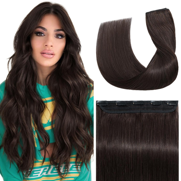 S-noilite 22inch Clip in Human Hair Extensions One Piece 5 Clips 3/4 Full Head Soft Silky Clip on Remy Hair For Women Gift 55g #2 Dark Brown