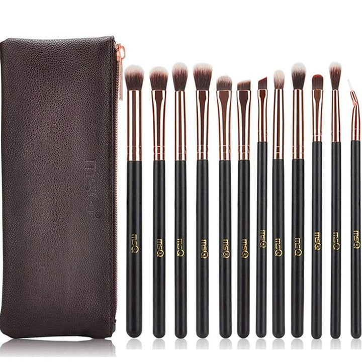 MSQ Eyeshadow Brushes 12pcs Rose Gold Eye Make Up Brush Set with Bag (PU Leather Pouch) Soft Natural Hairs for Eyeshadow, Eyebrow, Eyeliner, Blending, Best Gifts - Rose Gold