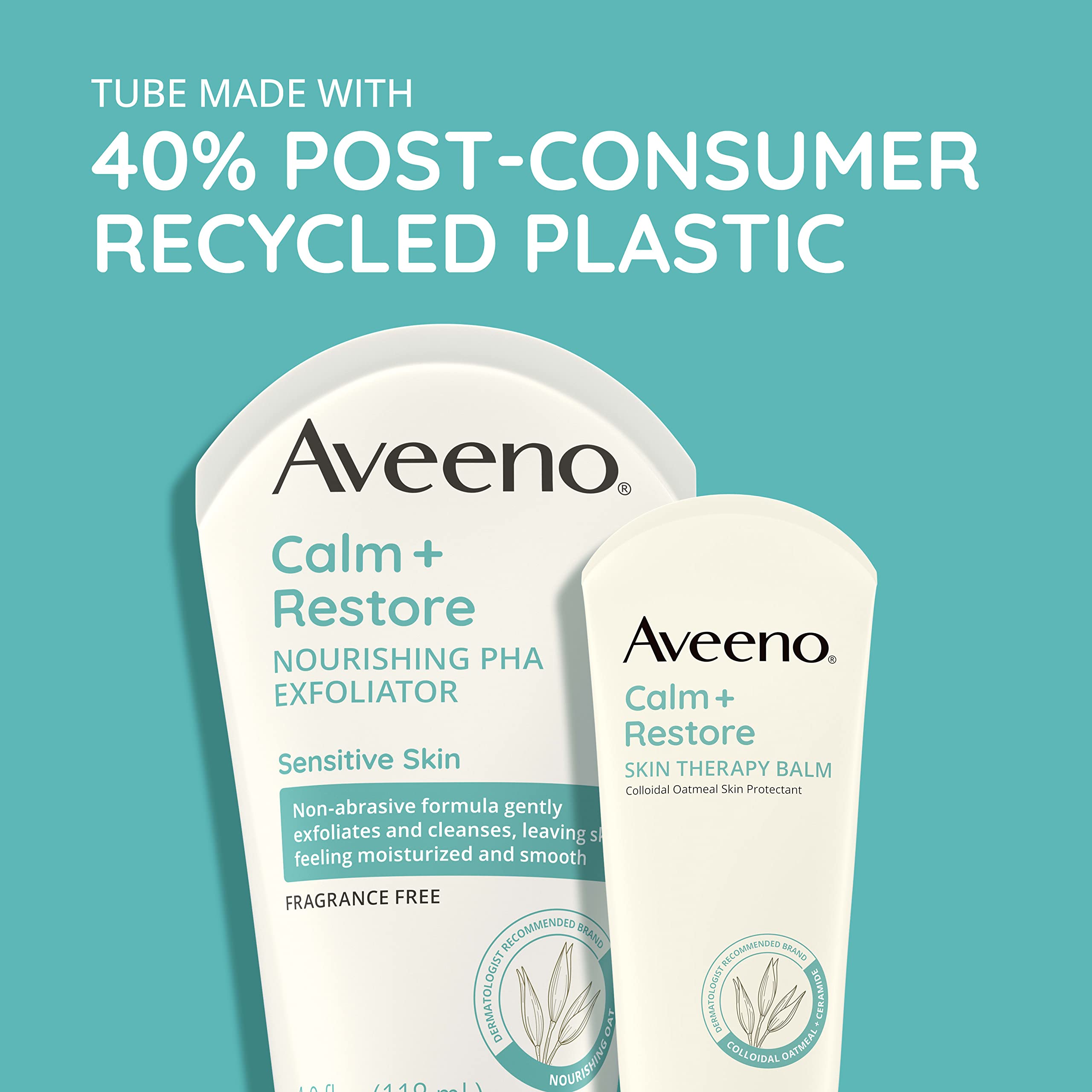 Aveeno Calm + Restore Nourishing PHA Facial Exfoliator Daily for Sensitive Skin, Fragrance-Free & Non-Abrasive Oat Formula to Gently Exfoliate & Cleanse Skin, Hypoallergenic, 4 fl. oz