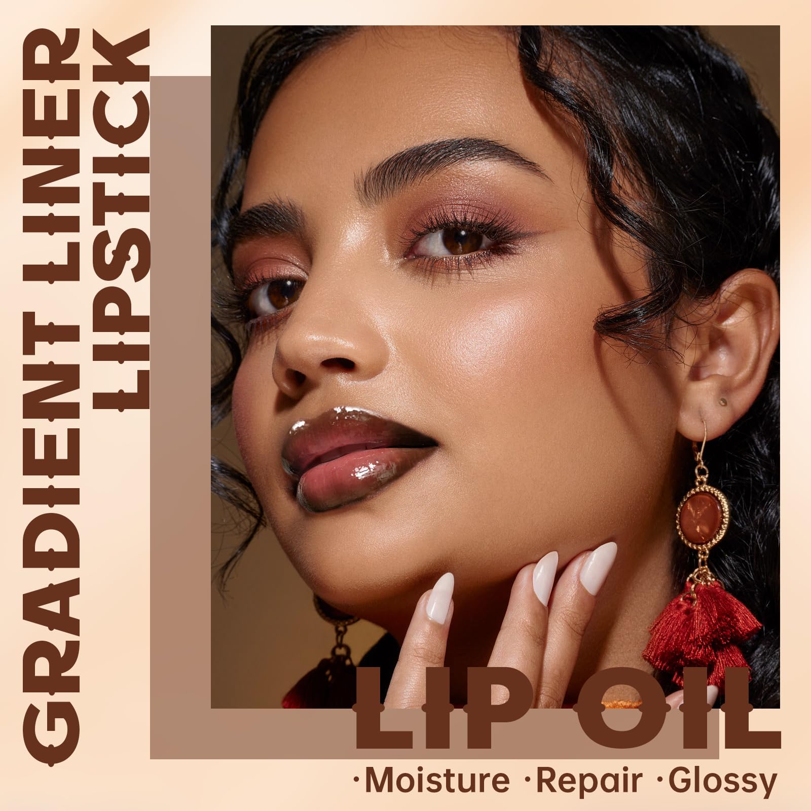 HOSAILY Lip Liner and Gloss Set, Dark Brown Plumping Lip Liner Lip Pencil Moisturizing Lightweight Lip Gloss Lip Combo, High Shine Glossy Lip Tint Lip Stain Makeup Long Lasting Lip Care for Women