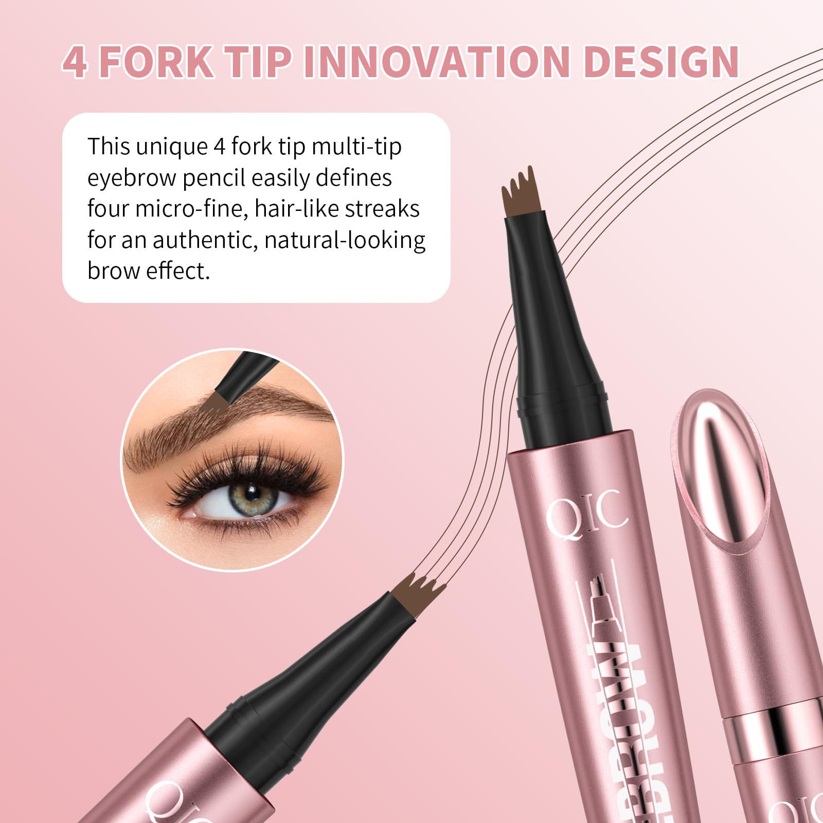 Microblading Eyebrow Pen,3D Waterproof Magic Eyebrow Pencil with 4 Fork Tip,Waterproof and Long-Lasting Natural Makeupeyebrow pencils for Women(Brown)