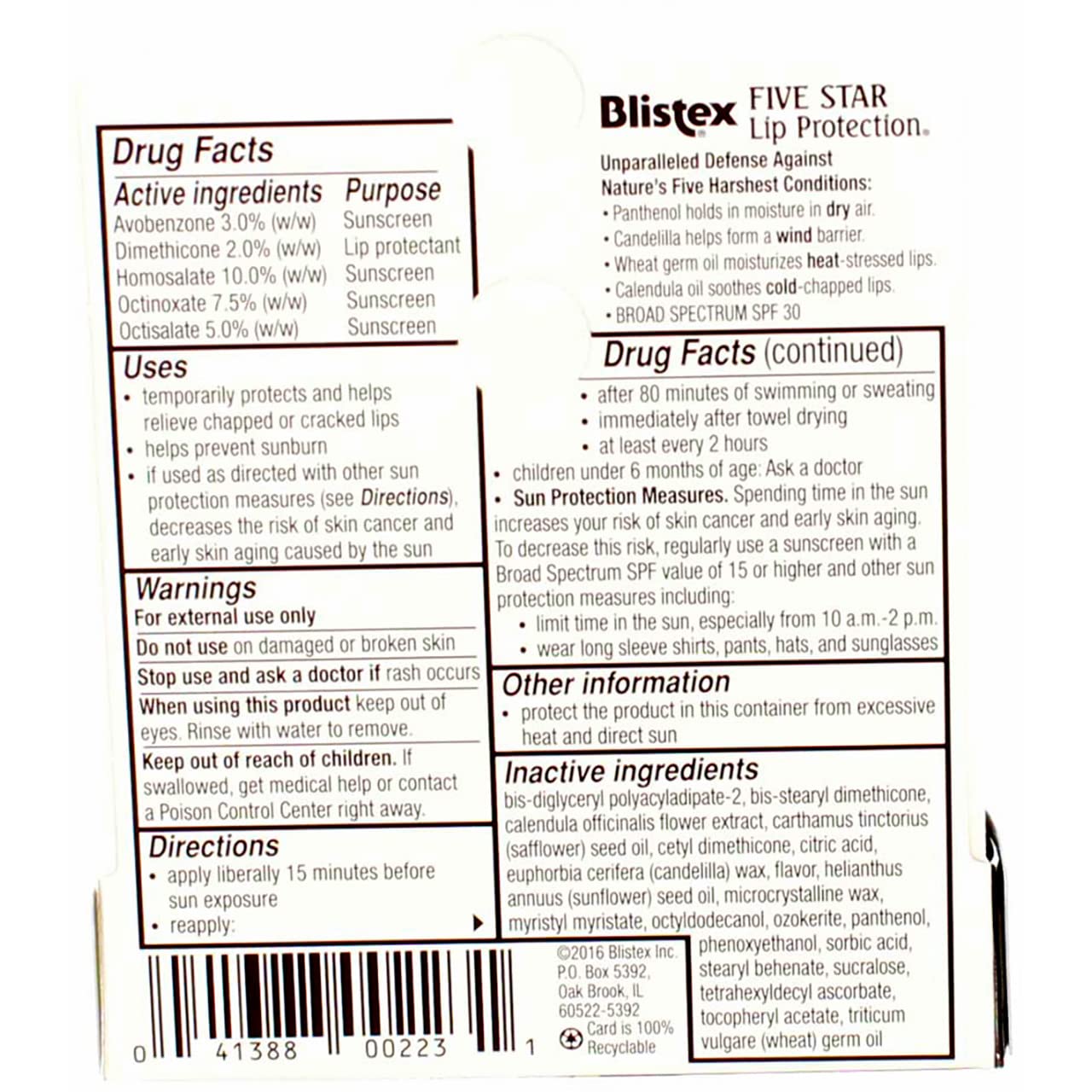 Blistex Five Star Lip Protection SPF 30 Lip Protectant 0.15 OZ (Pack of 12)