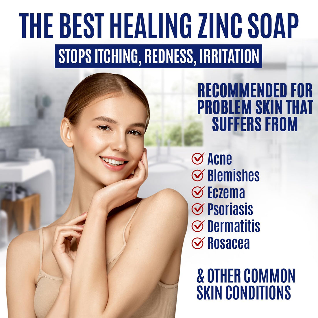 Pyrithione Zinc Face Wash | 2% ZnP Zinc Soap Skin Therapy Body Cleanser for Acne, Rosacea, Eczema, Dermatitis, Psoriasis, Itching | Cleansing, Calming Facial Wash | Zinc Face & Body Wash Made in USA