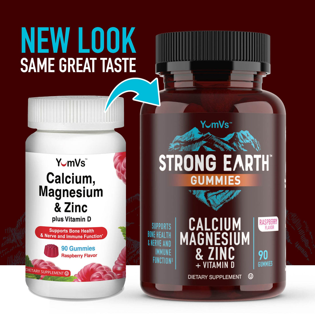 YUM-V'S Strong Earth Calcium, Magnesium, Zinc and Vitamin D Gummies (90 Count) Calcium Gummies with Vitamin D3 + Zinc & Magnesium Supplements, Delicious Bone Health Gummy Supplements