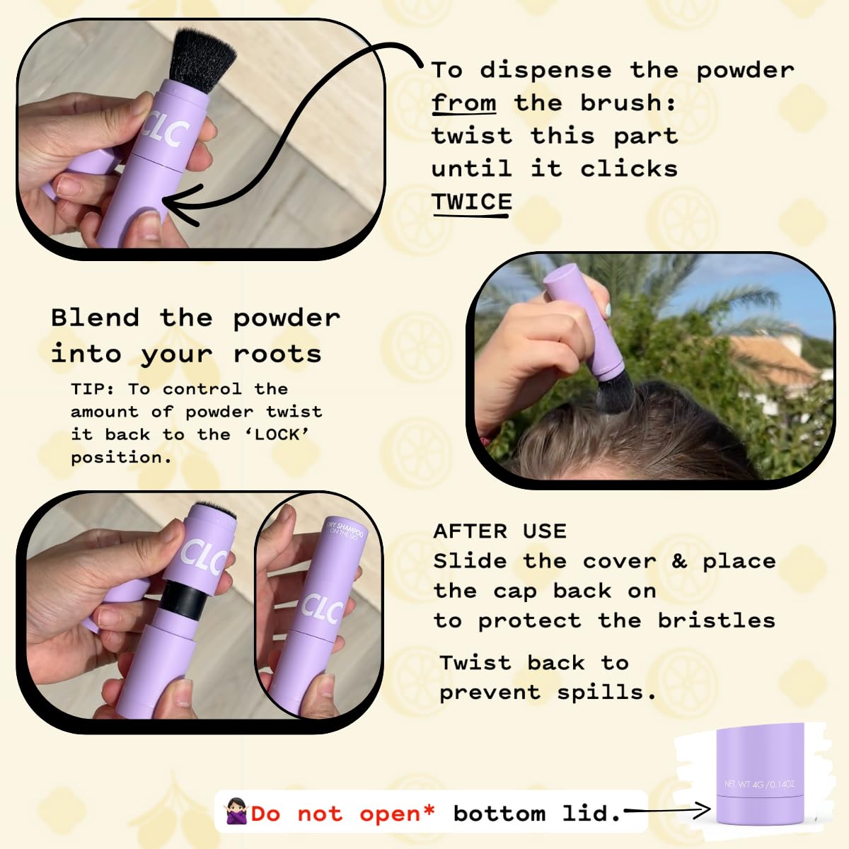 CLC Dry Shampoo Powder Brush - Ideal for Oily Hair - Convenient for On-the-Go Use - Non Toxic Powder Dry Shampoo with Brush for Volume -Talc and Paraben Free - Non Aerosol Dry Shampoo Gift for Women